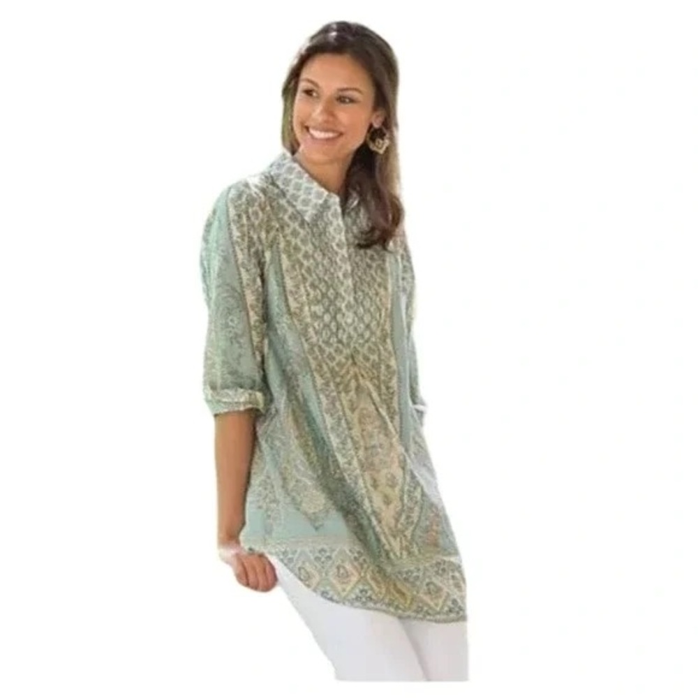 Soft Surroundings Paisley Tabitha Pastel Multicolor Tunic/Shirt Dress Size L EUC
